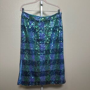 Stunning Maeve Plaid Sequin Midi Skirt - Size 12